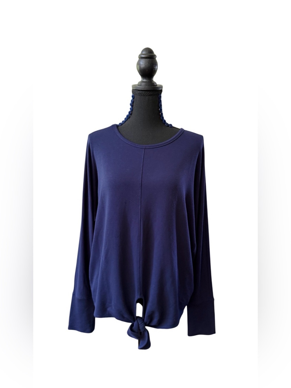 Belle by Kim Gravel Navy Long-Sleeve Tie-Hem Top